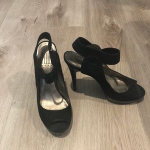 Pelle Moda Black suede Peep toe heels